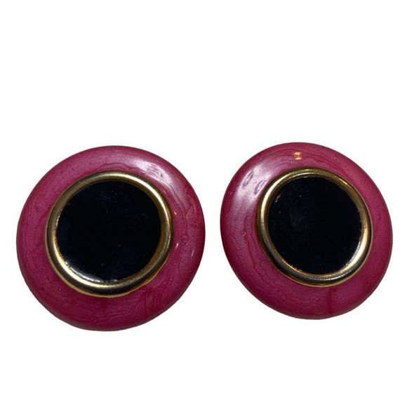 Vintage Pink And Black Enamel Earrings - Picture 3 of 12